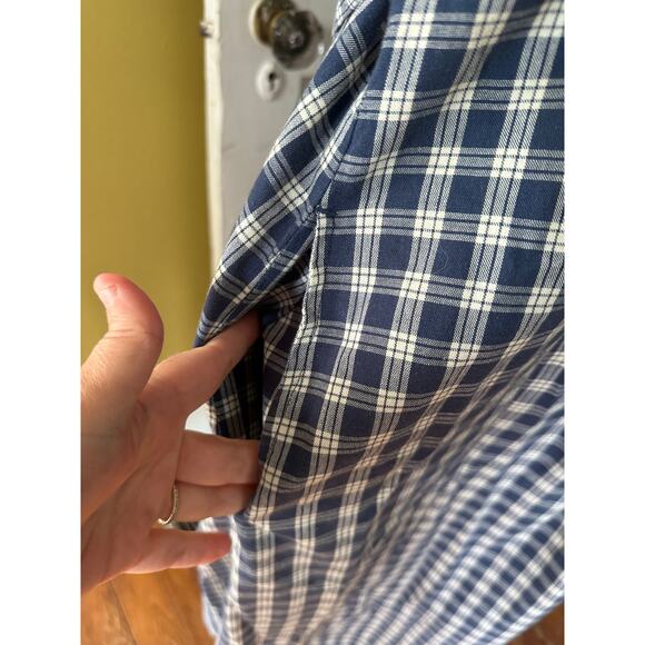 vintage L.L. Bean 100% Cotton Blue Plaid Button Front Cottagecore Dress Petite - Picture 7 of 15
